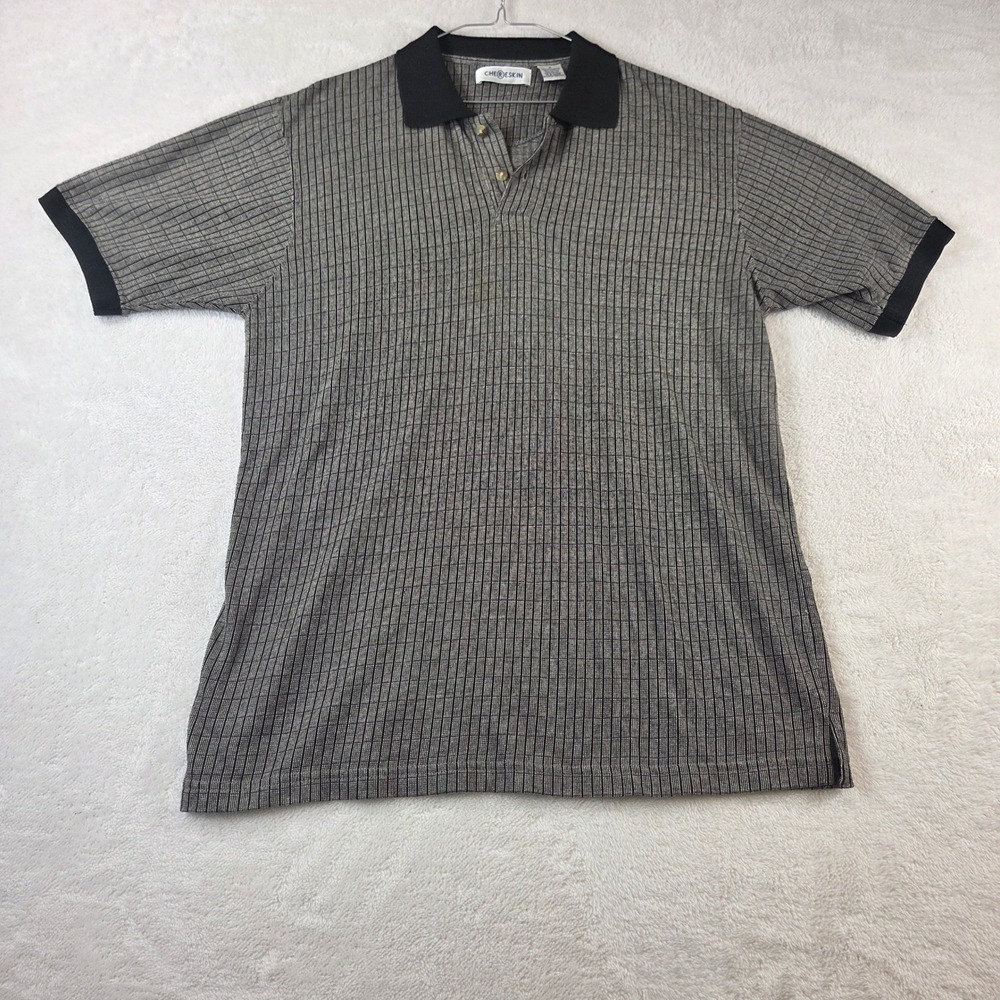 Chereskin Mens Grey Black Vertical Grid Polo Shirt Short Sleeve Size M RN 40330
